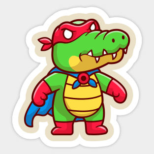 Cute Crocodile Super Hero With Cloak Cartoon Sticker